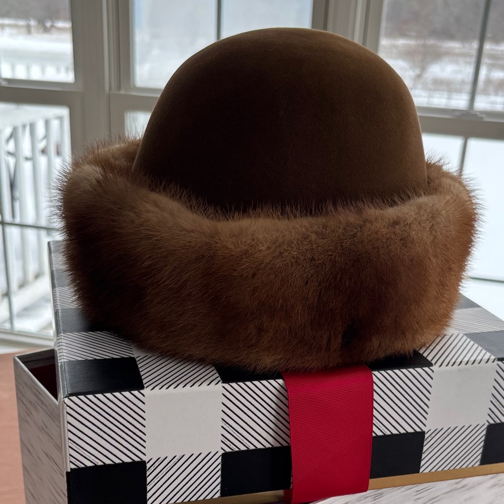 J. Mendel Brown Fur-Trim Wool Cloche Hat - Picture 4 of 7